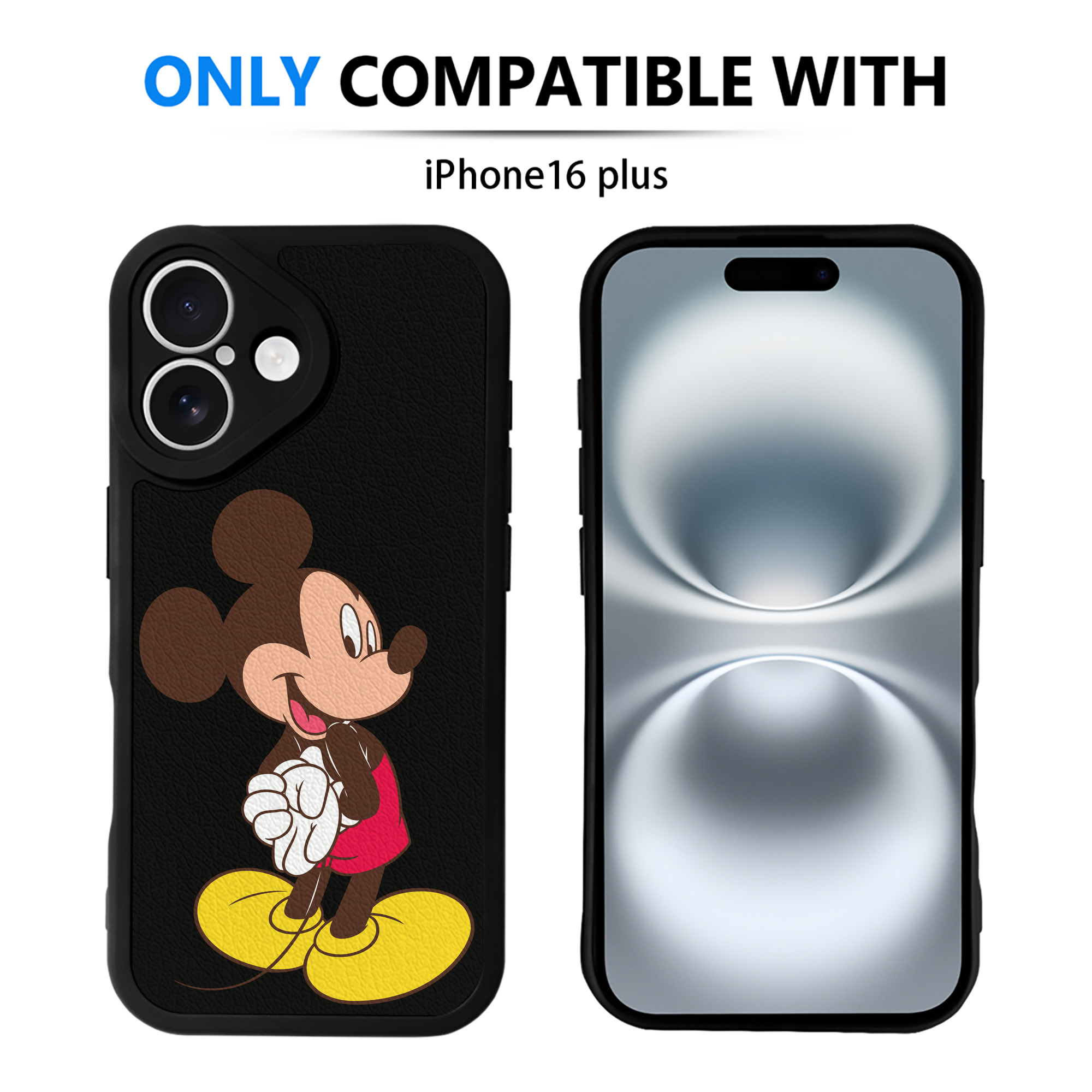 （画像用） ミッキーマウス Mickey Mouse 【iPhone 16シリーズ対応】シリコンスマホケース（レザー調） 材質：シリコン